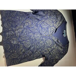 Karen Scott Blue & Gold Floral Metallic Long Sleeve Top